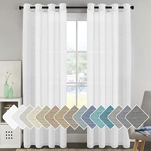 H.VERSAILTEX White Natural Linen Curtain Panels Energy Efficient Semi - Sheers Linen Curtains/Nickel Grommet Window Treatments Panels/Drapes (Set of 2, 52 by 96 Inch, Pure White) - color: Pure White, size: 52"W x 96"L (Pack of 2)