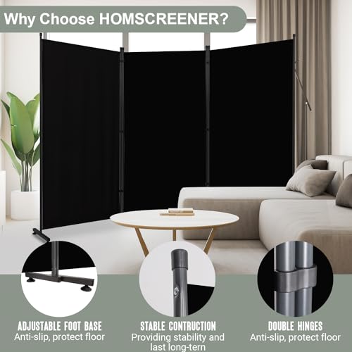Room Divider 3 Panel Folding Privacy Screen, Round Pad Design Wall Divider | 71''Hx102''W, UV Protection Fabric, Wobble-free Metal Frame, Large 3 Panel Partition Room Dividers, Indoor Window Blackout - color: Black