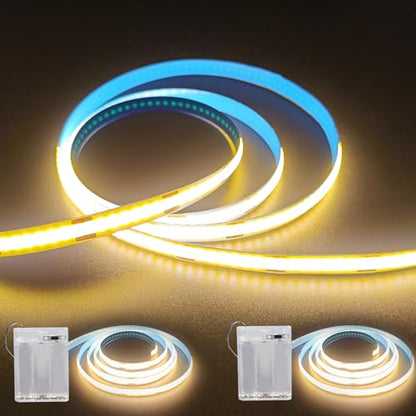 ZSLAIFU 2Pack Battery Powered LED Strip Lights, 3.28FT COB LED Light Strip, Warm LED Strip Light for Under Cabinet, Closet, Shelves, Bedroom, DIY Lighting Battery LED Strip Lights - size: 3.3FT x2