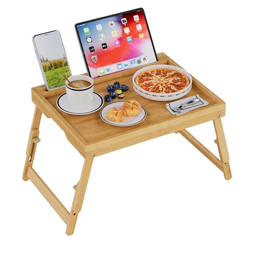 Artmeer Adjustable Bamboo Bed Tray Table with Device Slot, Large, Bamboo | Adjustable FSC-certified bamboo bed tray with device slot, folding legs and handles for meals, laptops and reading in bed. - color: Bamboo, size: Large Adjustable