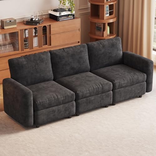 Miuuod 3-Seat Modular Sofa Couch Grey with Ergonomic Cushions, Convertible Sleeper Sectional for Living Room Bedroom Apartment, Cloud Futon Lounge Furniture Set for Small Spaces - color: Grey, style: 3 Seats（3 Seats only）