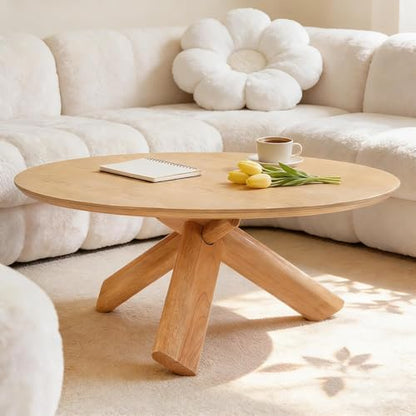 Need 40in Round Coffee Table for Living Room, Modern Wood Center Table, Heavy Duty 330 lbs Capacity Space Saving Furniture for Apartment Bedroom Small Space, Natural - color: Natural