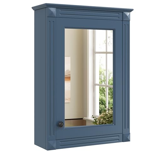Merax Bathroom Medicine Cabinet with Mirror Door & Adjustable Shelves | 20" x 28" Wall Mounted Bathroom Storage Cabinet with Mirror, Over the Toilet - color: Blue, size: 20"