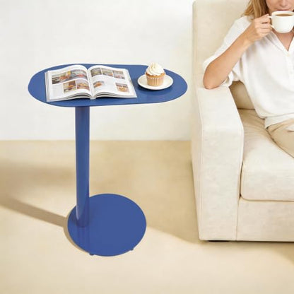 Metal C-Shaped Side Table, Modern End Table for Couch Sofa Bed Small Coffee Drink Tables 25" Height for Home Office Cafe - color: Blue