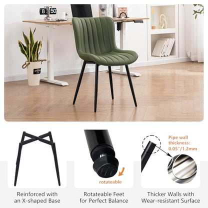 YOUNUOKE Dining Chairs Set of 2 Mid-Century Modern Kitchen Chair Green | Faux leather upholstered with Back, fits dining living waiting room guest reception. Waterproof easy to clean assemble, 300lb - color: Olive Green