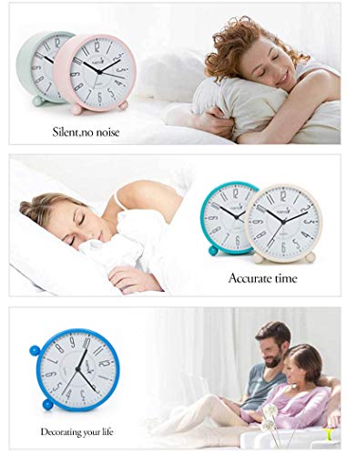 FLOITTUY Super Silent Metal Alarm Clock,Beep Wake Round Alarm Clock with Night Light,Battery Operated,Easy Set,Simple & Retro for Desk, Bedroom and Home Decoration(Green) - color: Green