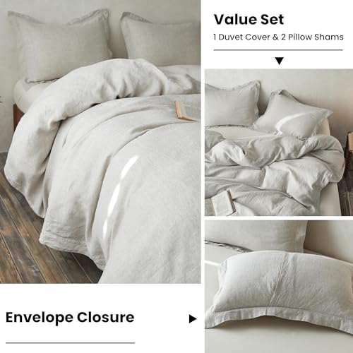 Simple&Opulence 100% Linen Duvet Cover Set with Crossed Embroidery Washed - 3 Pieces (1 Duvet Cover with 2 Pillow Shams) Soft Breathable Farmhouse - Linen, Queen Size - color: Crossed-linen, size: Queen