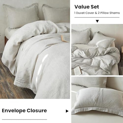 Simple&Opulence 100% Linen Duvet Cover Set with Crossed Embroidery Washed - 3 Pieces (1 Duvet Cover with 2 Pillow Shams) Soft Breathable Farmhouse - Linen, Queen Size - color: Crossed-linen, size: Queen