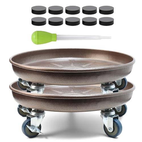 2 Pack 17 Inch Metal Plant Caddy With Lockable Wheels,Plant Stand Dolly for Heavy Planter,Wheeled Planter Saucer Tray,Rolling Plant Stand,Heavy-Duty Plant Caddy for Indoor and Outdoor(Copper) - color: Copper, size: 17 INCH 2PACK