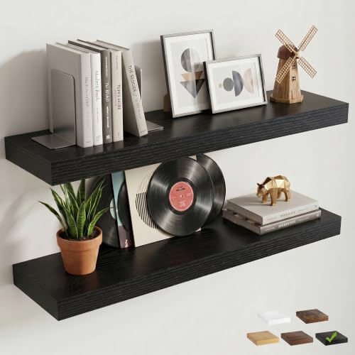 8 inch Deep Floating Shelves for Wall, 32" Wide, Black Finish, 2-Pack | Engineered Wood Wall Shelves with Invisible Brackets for Living Room, Bedroom, Bathroom, Office & Kitchen Storage - color: Black Finish, size: 32"W x 8"D, 2p