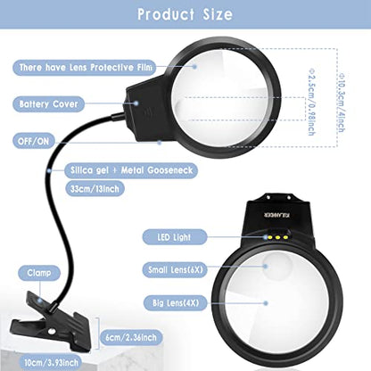5D Diamond Painting Tools, LED Light with Magnifiers for Diamond Painting, 4X & 6X Magnifier LED Light with Clip and Flexible Neck, 5D Diamond Painting and Cross Stitch Tool Accessory Magnifier Lamp - color: Black