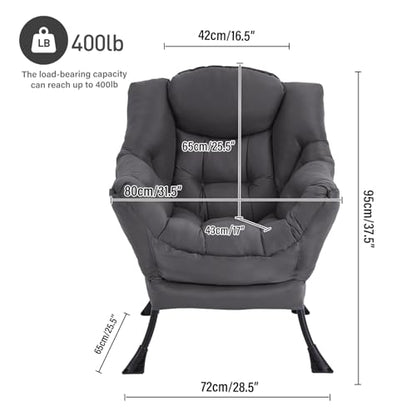 Lazy Chair, Comfy Reading Accent Chair for Bedroom, Darkgrey | Comfy Bedroom Accent Chair with Washable Removable Cover and extra throw pillowfor Living Room Dorm - color: Darkgrey-single