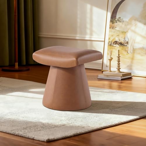 Modern Ottoman with Soft Padded Seat, Multifunctional Vanity Stool, Upholstered Footrest Stool for Living Room and Bedroom - color: Camel Brown