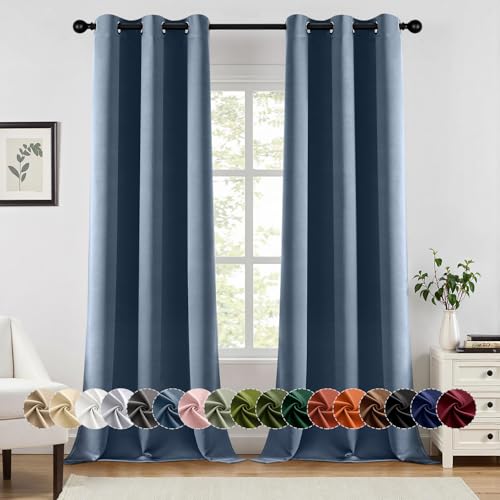MIULEE Blackout Curtains for Bedroom 2 Panels 40 x 90 Inch Long Stone Blue | Thermal Insulated, Living Room Darkening Grommet Drapes, Noise Reducing, Light Blocking Window Treatments - color: Stone Blue, size: 40"W x 90"L (Pack of 2)