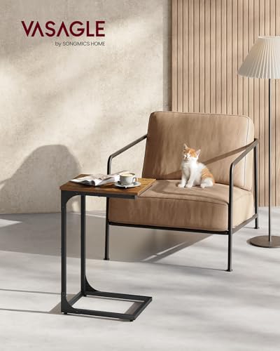 VASAGLE C-Shaped End Table, Small Sofa Side Table with Metal Frame | for Couch, Living Room, Bedroom, Bedside, Rustic Brown and Black, BARNET Collection ULET350B01 - color: Rustic Brown + Black