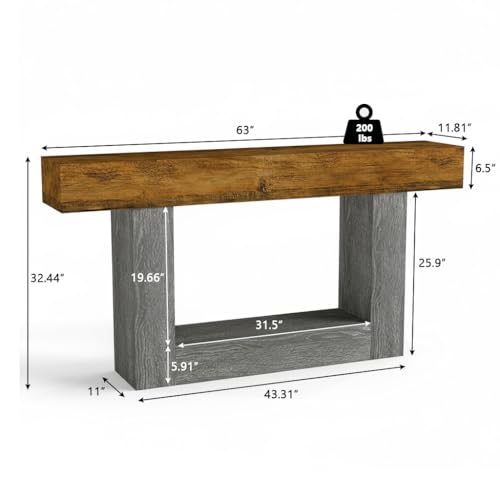 Spaco 63'' Long Console Table,2 Tier Farmhouse Entryway Table Sofa Table with Storage,Wood Behind Couch Table for Living Room, Hallway,Foyer - color: Rustic Brown W/Grey Leg (63'')