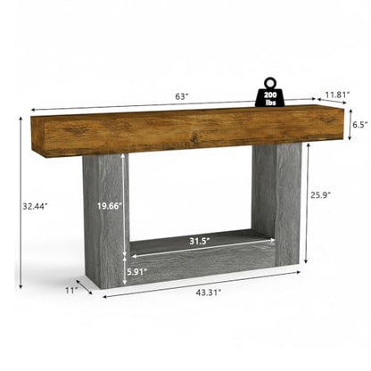 Spaco 63'' Long Console Table,2 Tier Farmhouse Entryway Table Sofa Table with Storage,Wood Behind Couch Table for Living Room, Hallway,Foyer - color: Rustic Brown W/Grey Leg (63'')