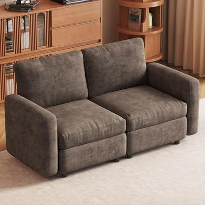 Miuuod 2-Seat Modular Sofa Couch for Small Spaces, Convertible Sleeper Loveseat with Ergonomic Cushions, Brown Cloud Futon Lounge Sectional Furniture for Living Room Bedroom Apartment - color: Brown, style: 2 Seats（2 Seats only）