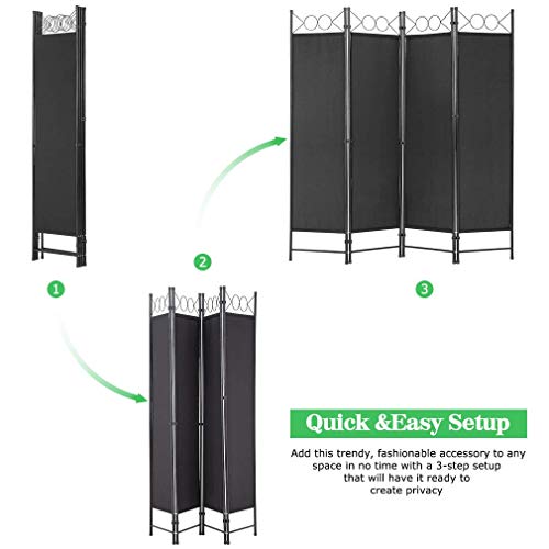 PayLessHere 4-Panel Folding Room Divider | 6ft, Black | Light & Portable | Wooden Wall Divider with Hand Woven Mesh | Easy to Move Privacy Screen | For Space Separation, Living Room, Bedroom, Office - color: Black
