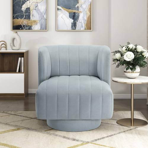 Lexicon Swivel Accent Chair, Textured Fabric Upholstered 360 Degree Swivel Barrel Chair with Channel Tufted, Comfort Seat, for Living Room, Bedroom, Office, Easy Assembly, Aqua Blue - color: Aqua Blue