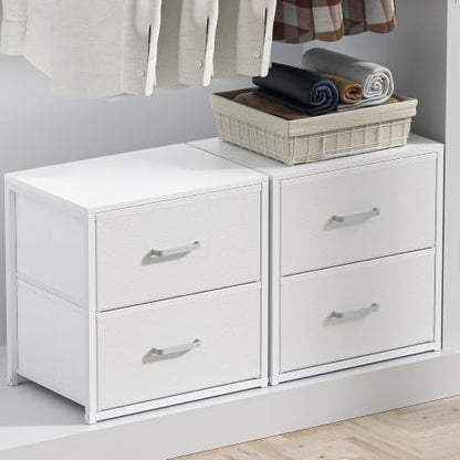 2 Pack Stackable Storage Drawers, Closet Drawers, White | Closet Organizers and Storage Dresser for Closet with Fabric Drawers Ideal for Bedroom & Dorm Storage Clothes Storage