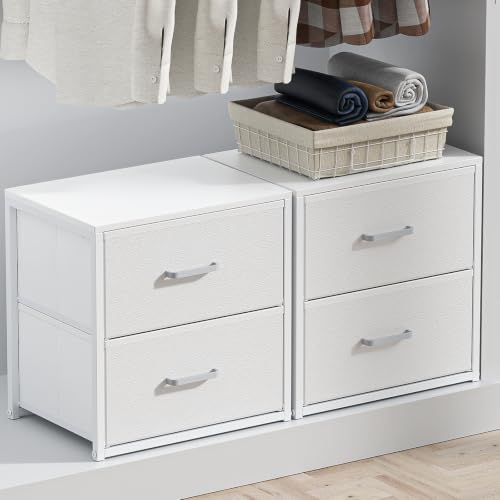 2 Pack Stackable Storage Drawers, Closet Drawers, White | Closet Organizers and Storage Dresser for Closet with Fabric Drawers Ideal for Bedroom & Dorm Storage Clothes Storage