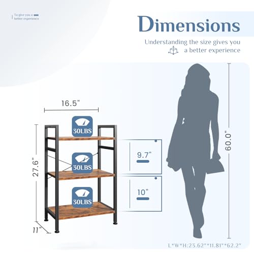 DUMOS 3 Tiers Open Bookshelf, Classic Freestanding Tall Display Shelf, Multifunctional Storage Organizer Rack for Living Room Home Office, Sturdy Bookcase for CDs/Books/Movies, Brown | Multifunctional Storage Organizer Rack for Living Room Home Office, St