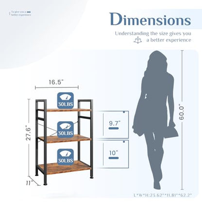 DUMOS 3 Tiers Open Bookshelf, Classic Freestanding Tall Display Shelf, Multifunctional Storage Organizer Rack for Living Room Home Office, Sturdy Bookcase for CDs/Books/Movies, Brown | Multifunctional Storage Organizer Rack for Living Room Home Office, St