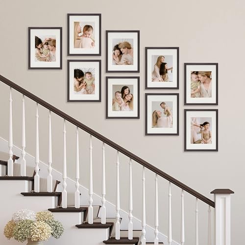 Sheffield Home 9 Piece Gallery Wall Frame Set, 11x14 Inch, Dark Oak - color: Dark Oak, size: 11x14 Inch