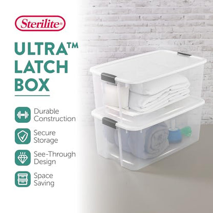 Sterilite 4-Pack Ultra Latching Box, Storage Bins with Lids, Clear Plastic, 116 Quart - Heavy-Duty Organizing Containers for Closet, Bathroom, and Office - size: 116 Quart