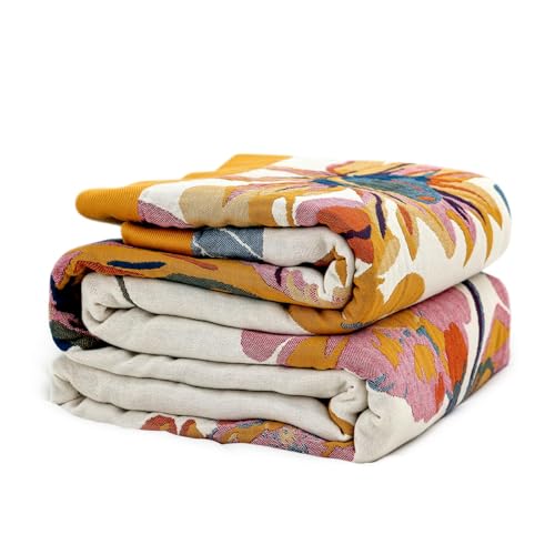 LUTBM King Throw Blanket for Bed -100% Cotton Soft Boho Summer Blankets | 90"x108" Reversible Floral Butterfly Bedspread, All-Season, For Chair Sofa Couch Bedroom Decor, Lightweight Breathable Quilt - color: Boho-floral-h, size: 108"×90"