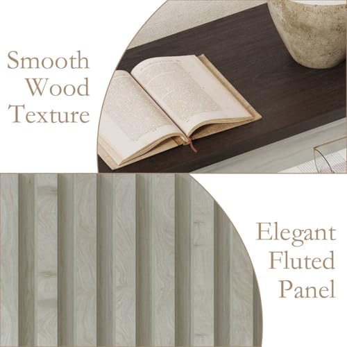 47In Entryway Table with Drawers, Sofa Tables with Storage | Console Tables for Entryway, Two-Tier Narrow Hallway Tables, Modern Fluted Panel, Walnut and Washed Grey Oak - color: Walnut and Washed Grey