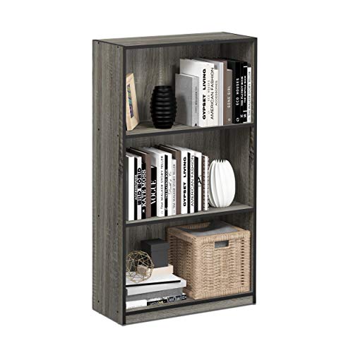 Furinno BASIC Book Shelf, 3-Tier Modern Bookshelf, Bookcase with Open Shelves, 9.3 x 21.8 x 39.5, for Living Room, Bedroom, Home Office, French Oak/Black - color: French Oak Grey/Black, size: 3-Tier