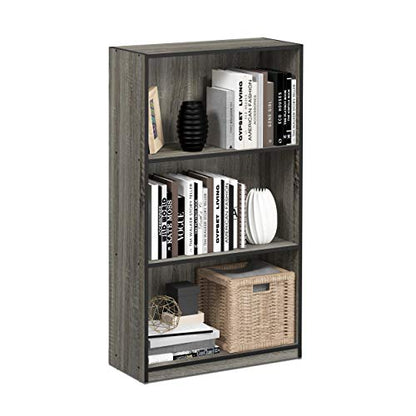 Furinno BASIC Book Shelf, 3-Tier Modern Bookshelf, Bookcase with Open Shelves, 9.3 x 21.8 x 39.5, for Living Room, Bedroom, Home Office, French Oak/Black - color: French Oak Grey/Black, size: 3-Tier