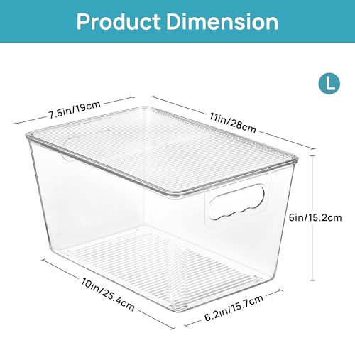 Vtopmart 6 Pack Clear Stackable Storage Bins with Lids, Large Plastic Containers with Handle for Pantry Organizer and Storage,Perfect for Bathroom,Cabinet,Kitchen,Fridge,Closet Organization - size: L( 11"L x 7.5"W x 6"H)