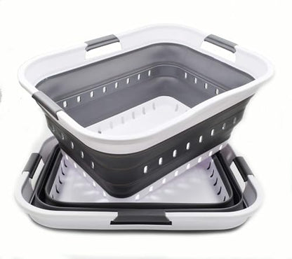 SAMMART 42L (11 gallon) Collapsible Plastic Laundry Basket - Foldable Pop Up Storage Container/Organizer - Portable Basket - Space Saving Hamper/Basket (2, White/Dark Grey) - color: White/Dark Grey
