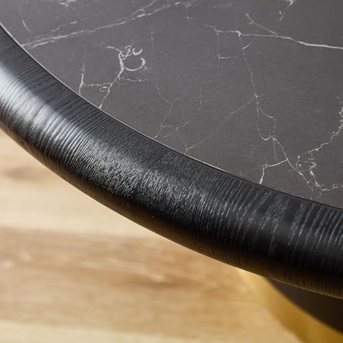 35.43" Round Coffee Table with Sintered Stone Tabletop & Cylindrical Stainless Base, Modern Circle Center Table Tea Table for Living Room, Easy Assembly - Black - color: 35.43" Coffee Table With Sintered Tabletop, Black