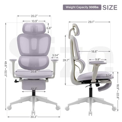Ergonomic Office Chair with Footrest, 90-135° Reclining High Back Desk Chair with Lumbar Support, 2D Headrest, 2D Armrests, Computer Chair for Long Hours, Purple - color: Purple