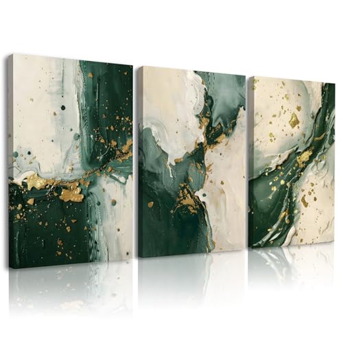 3pcs Emerald Green Wall Decor Living Room,Modern Green and Gold Marble Abstract Canvas Wall Art Painting Prints,Minimalist Framed Wall Art for Bedroom Office Home Decoration,Ready To Hang,12x16in - color: Emerald Green, size: 12x16inchx3pcs