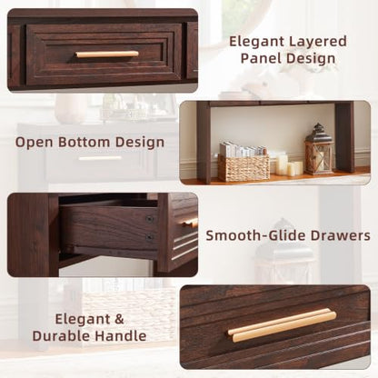 RWYHG 47" Entryway Table with 3 Drawers, Modern Wood Console Table, Walnut | Layered Drawer Front Design , Open Bottom Storage, Farmhouse Behind Couch Table, Entry Table for Living Room Hallway& Foyer - color: Walnut