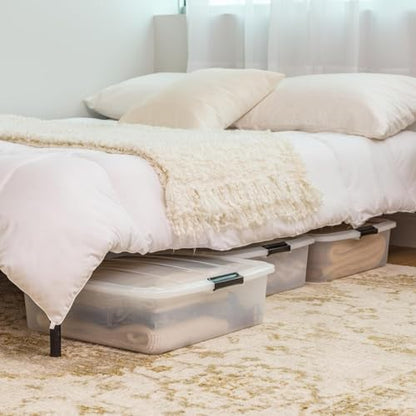 IRIS USA 3-Pack, 33 Qt. Under Bed Storage Bin with Lids, Clear | Store seasonal clothing, shoes, blankets, linens and household essentials neatly under beds to maximize storage space - style: 33 Qt. Short - 3 Pack