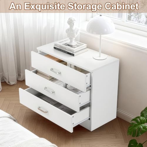 Vasitelan Wooden 3 Drawer Dresser, Modern Storage Chest of Drawers, Wood Bedside Table Night Table for Bedroom,Living Room (White) - color: White