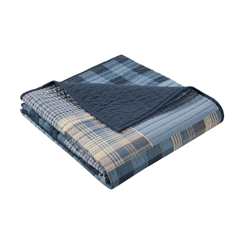 Woolrich Reversible 100% Cotton Throw Cabin Lifestyle Plaid Design - All Season, Breathable, Lightweight, Luxe Double Sided Quilting for Bed, Couch, and Sofa Winter Hills, Blue 50"x70" - color: Blue