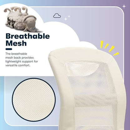 Serta Armless Small Home Desk Chair with Wheel, Ergonomic Mesh Office Chair | Essentials, Leather & Foam Cushioned Seat, Adjustable Height, Bedroom & Small Space Vanity Chair, 360° Swivel, Cream White - color: Cream White
