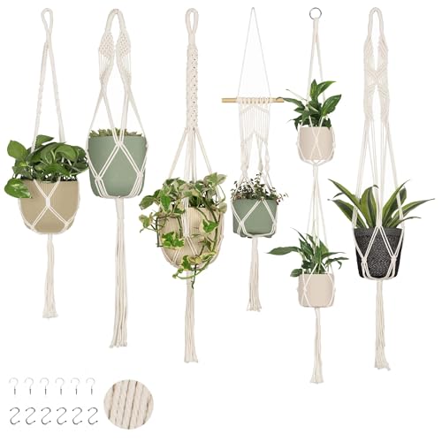 6-Pack Macrame Plant Hangers with 12 Hooks - Hanging Planters for Indoor Plants, Boho Macrame Hangers Indoor Outdoor, Decorative Plant Hanger Indoor (Cream) - color: 6-pack Cream