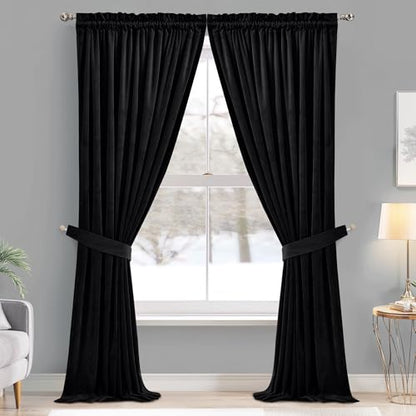 Black Velvet Doorway Curtains, W42 x L96 inches, 2 Panels | Thick Heavy Privacy Room Dividers, 300GSM Soft Heavy Velvet, Thermal Insulated, Noise Reducing, Bedroom, Home Office, Theater - color: Neutral Series - Black, size: 42"W x 96"L (Pack of 2)