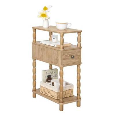 MaxSmeo Narrow End Table, Small Side Table Living Room with Drawer, Narrow Bedside Table Nightstand with Storage for Small Spaces, Bedroom (Rustic Walnut) - color: Rustic Walnut