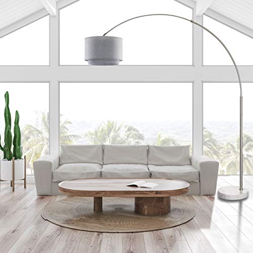 Major-Q Modern Arcing Floor Lamp - Tall Stand Up Arching Drum Shade - Large Contemporary Floor Lamp for Dining Rooms and Bedrooms - Corner Lamp for Office Lighting and Home Décor - color: Double-Shade-Grey