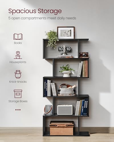 VASAGLE CUSTOS Collection - Bookshelf, 5-Tier Bookcase, Tall Display Shelf, Freestanding Storage Shelf, Room Divider, for Home Office, Living Room, Bedroom, Study, Ebony Black ULBC062T56 - color: Ebony Black, style: 5-Tier (27.6"W)