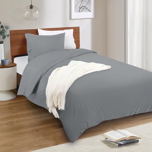 Mejoroom Gray Twin Duvet Cover - Soft and Breathable Twin Bedding Sets with Zipper Closure, 2Pieces, 1 Duvet Cover (68x90) and 1 Pillow case(20x26) - color: Gray, size: Twin/Twin XL